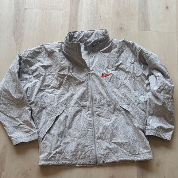 nike sportswear fullzip jacket with hidden hood. mens large light gray orange - Picture 1 of 7